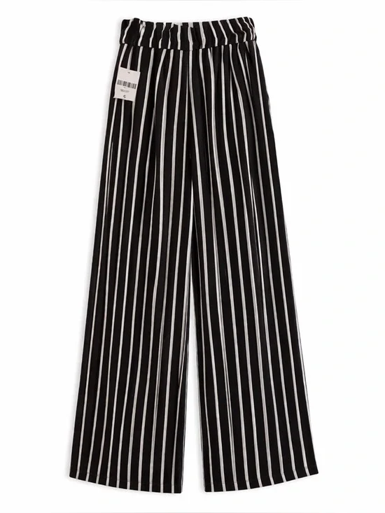 Forever 21 Contemporary Wide Leg Striped Pants High Waist Adjustable Small NWT - Picture 3 of 11
